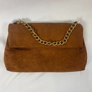 Express Suede Bag with Gold chain detail. missing long strap. use as a clutch